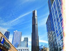 Photograph of Brooklyn Tower, taken near Goodwill on Bond Street.